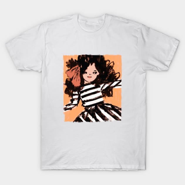 Loose sketch - Stylish woman in stripes T-Shirt by Shelley Johannes Art